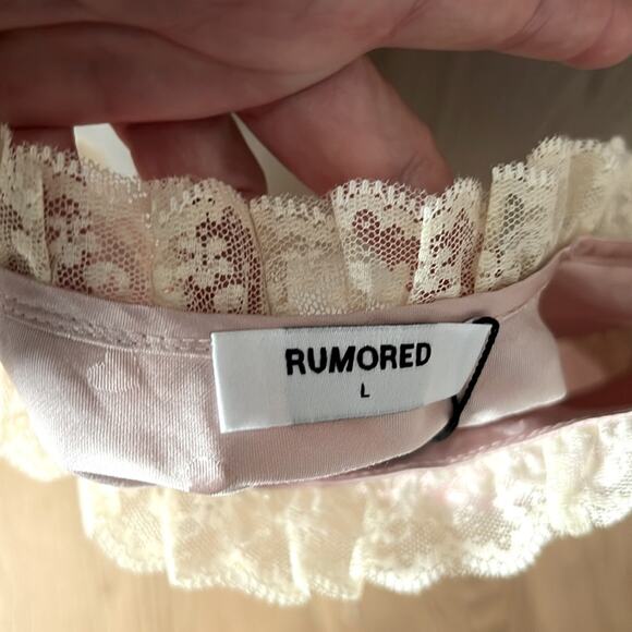 Rumored Pink and Cream Lace Trim Cami Top - Picture 6 of 10